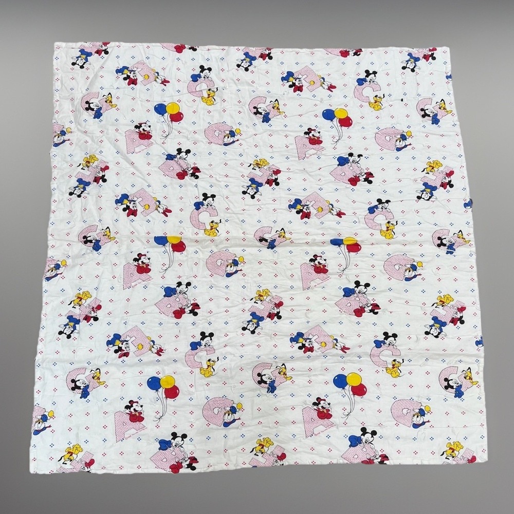 Vintage Walt Disney Baby Mickey Minnie Mouse Friends ABC Printed Crib Blanket